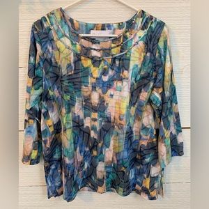 Colorful 3/4 Length Sleeve Scoop neck Top by Alfred Dunner. Size L.